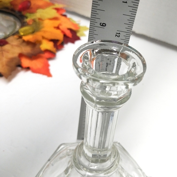 Set of 3 Clear Glass Taper Candle Holders – Elegant Hexagon Base Vintage Style - Picture 2 of 5